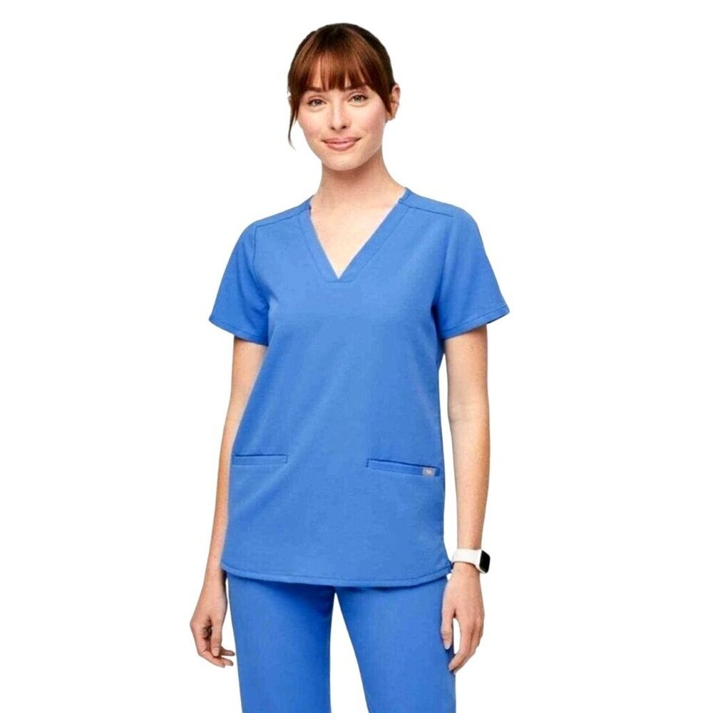 Figs Shirt Women Small Blue Casma Three Pocket Short Sleeve Scrub Top Medical